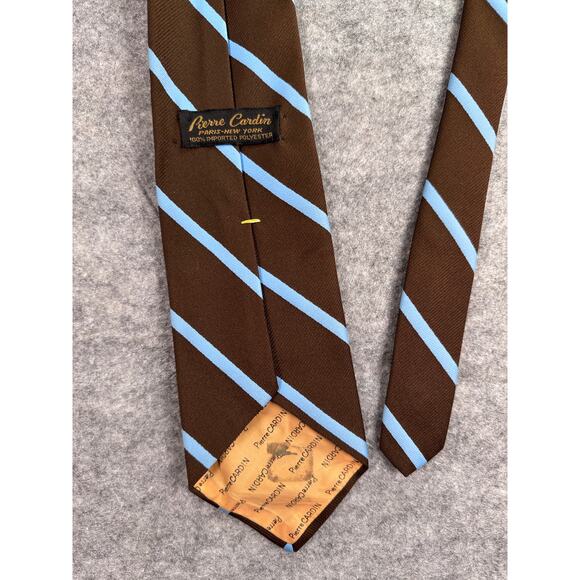 Vintage Pierre Cardin Brown/Blue‎ Stripes Mens Necktie - Picture 4 of 5